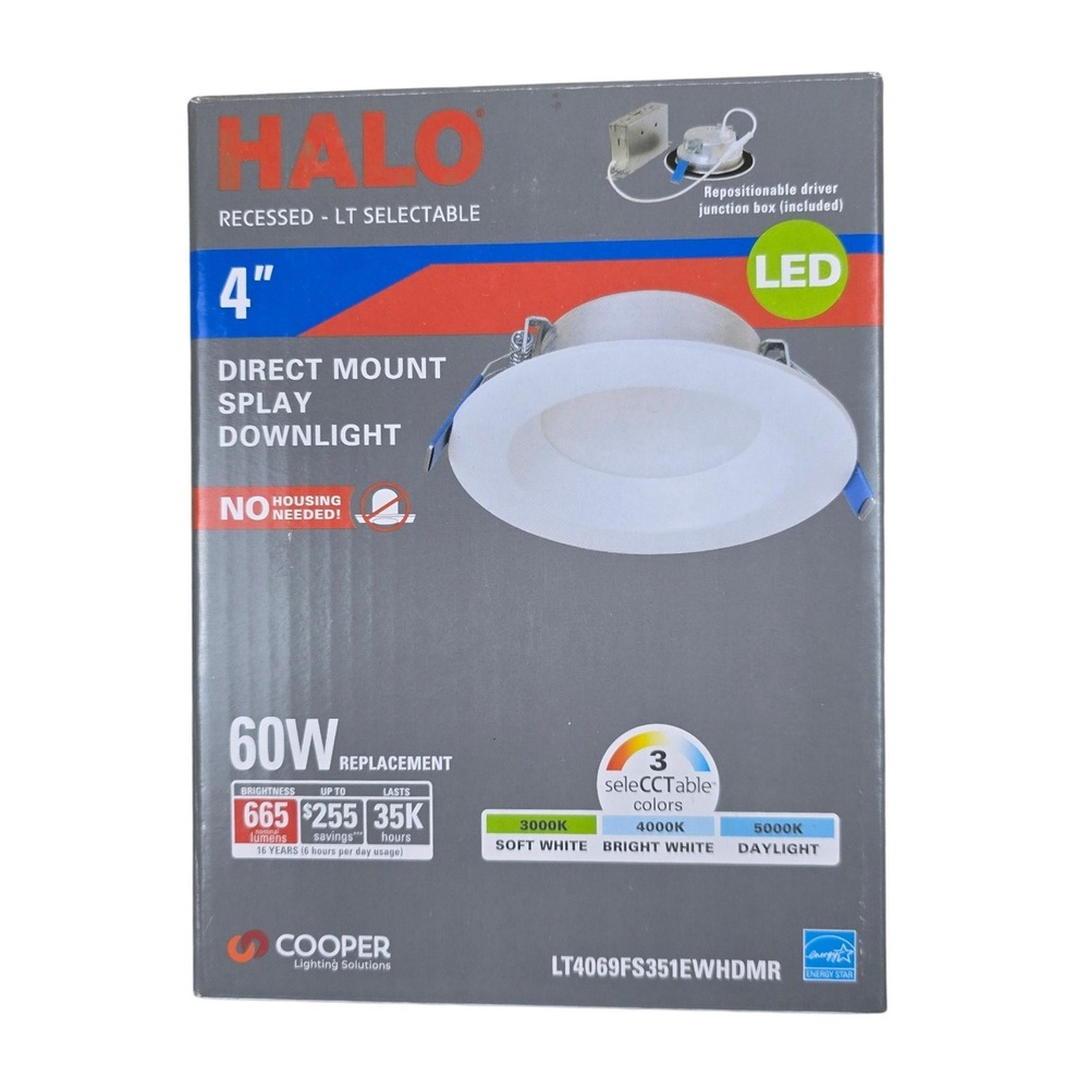 Halo 4" LED Recessed Downlight SeleCCTable 3K/4K/5K 60W‎ Repl LT4069FS351EWHDMR